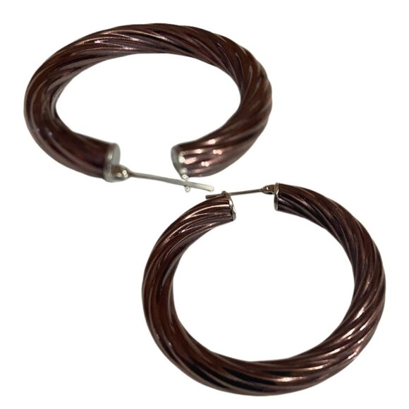 Twisted Rope Hoop Earrings, 2 Pairs, Stainless Steel Gold/Brown Tone - Picture 7 of 9